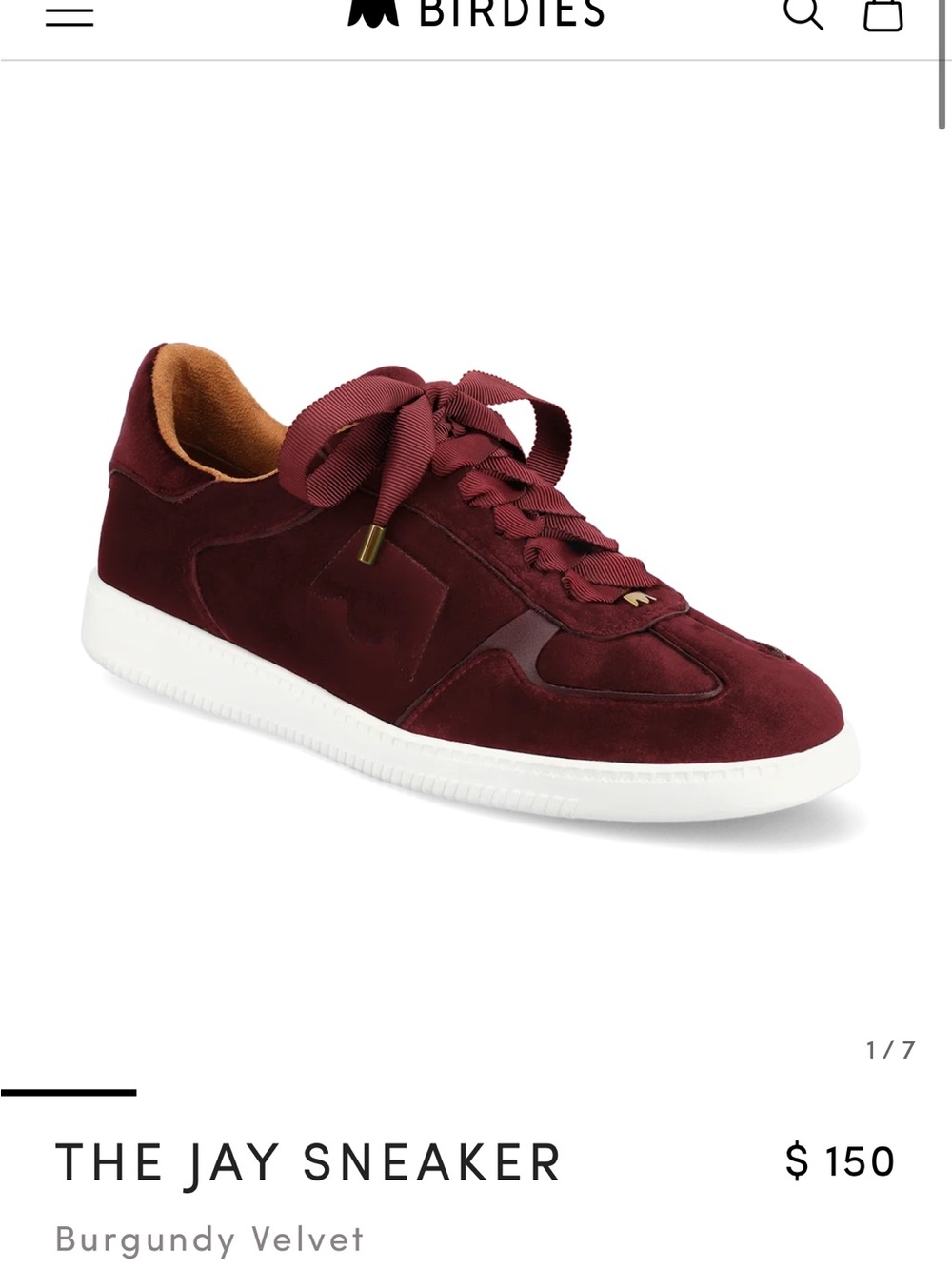 Birdies Women's Burgundy Velvet Ribbon-Trim Sneakers - Picture 2 of 6